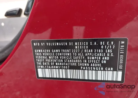 2017 Volkswagen Jetta 1.8T Sel/1.8T Sel Premium from USA, damaged, VIN 3VWL17AJ6HM313957